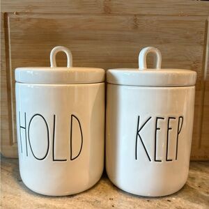 Rae Dunn KEEEP & HOLD White Ceramic Storage Jars